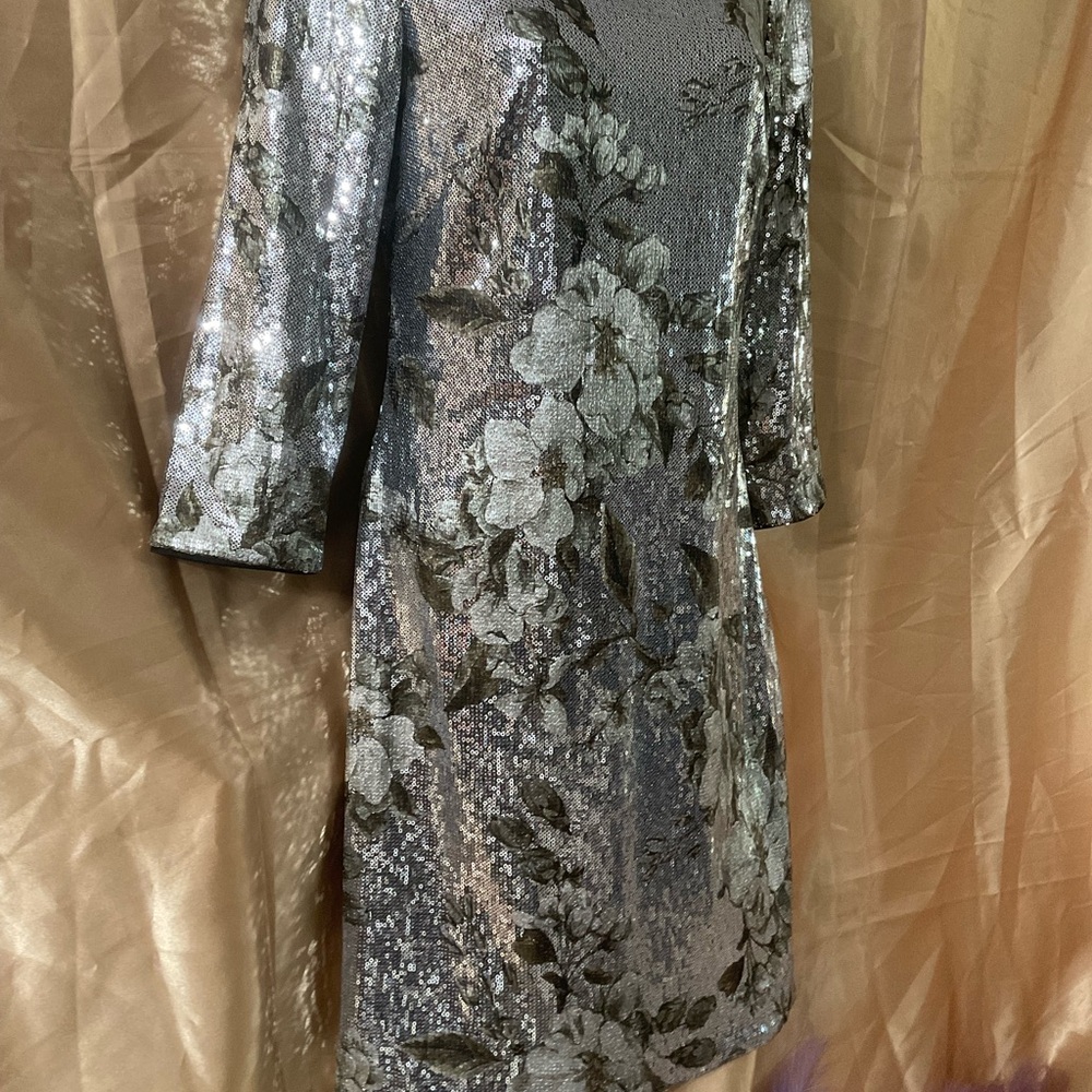 Vince Camuto Silver Floral Sequin Dress